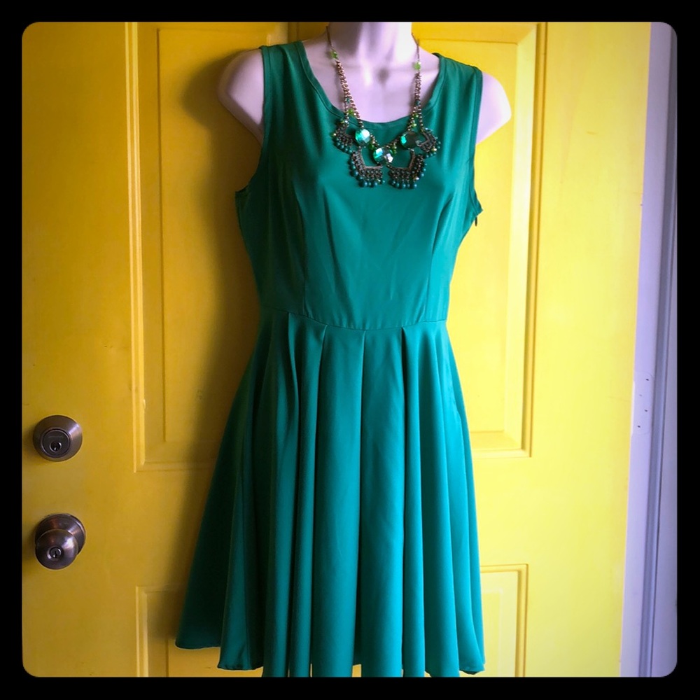 Kelly green circle swing dress with back cut out